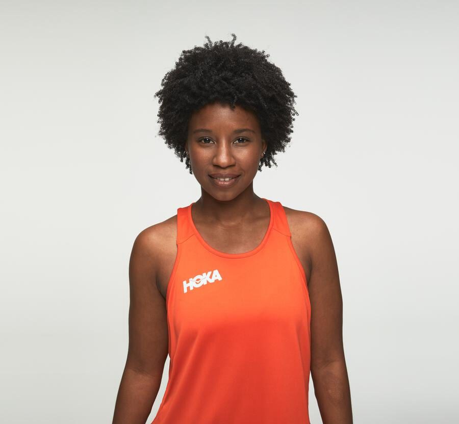 Hoka One One Womens Tops - Performance Tank - Orange - OBNJ69852
